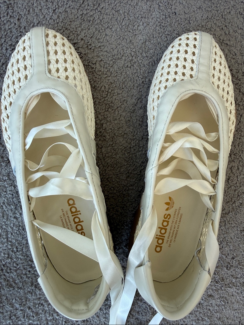 adidas Taekwondo Mei Cream Woven Ballet Flats with Ribbon Ties - Picture 7 of 8